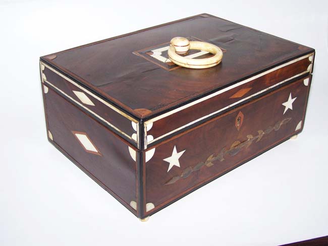 A 19th century Sailor-made ANTIQUE Box, inlaid with Whalebone, Whale Ivory and Baleen, probably from Nantucket circa 1840.